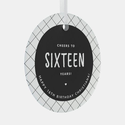 応援パーソナライズされた～16歳16誕生日かわいい ガラスオーナメント (正面右)