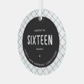 応援パーソナライズされた~16歳16誕生日かわいい ガラスオーナメント (正面左)