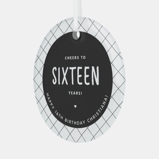 応援パーソナライズされた～16歳16誕生日かわいい ガラスオーナメント (正面左)