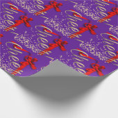 応援パープルとレッドボウクリスマス ラッピングペーパー (角)