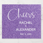 応援パープル結婚グリッターのワきらめくインラベル スパークリングワインラベル (シングルラベル)