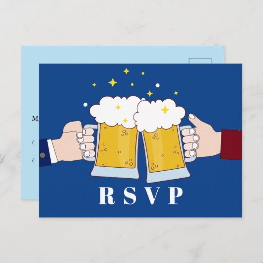 応援ビア、ビールテーマ、パーティー、はがき出しの出欠 インビテーションポストカード (正面/裏面)
