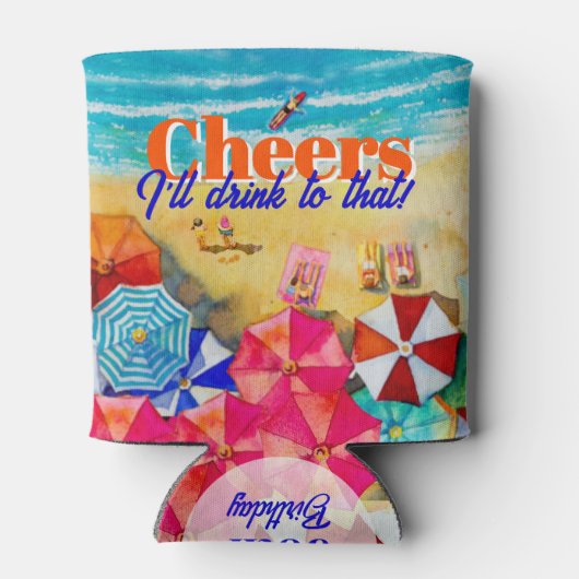 応援ビーチライフ誕生日パーティーの好意 缶クーラー (裏面)