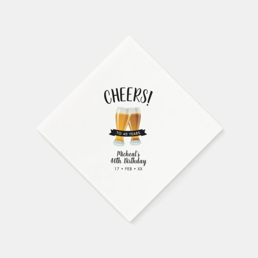 応援ビール |モダン大人40歳の誕生日パーティー スタンダードカクテルナプキン (角)