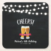 応援ビール |素朴大人40歳の誕生日パーティー スクエアペーパーコースター (正面)