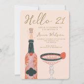 応援ピンクストロベリーと赤面ハロー21誕生日 招待状 (正面)
