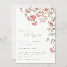 応援ピンクフラワーズリース任意の年齢誕生日招待状