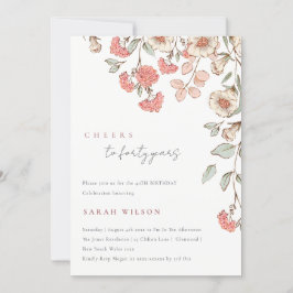 応援ピンクフラワーズリース任意の年齢誕生日招待状 サンキューカード