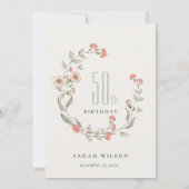 応援ピンクフラワーズリース50誕生日招待状 サンキューカード (裏面)