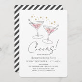応援ピンク引っ越し祝いパーティーカクテルパーティの招待状 招待状 (正面/裏面)