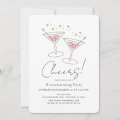 応援ピンク引っ越し祝いパーティーカクテルパーティの招待状 招待状 (正面)