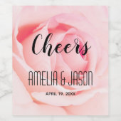 応援ピンク結婚ローズ ワインラベル (シングルラベル)