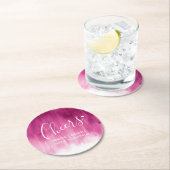 応援ピンク赤モダンアートウォッシュ紙コースター ラウンドペーパーコースター (インサイチュ)