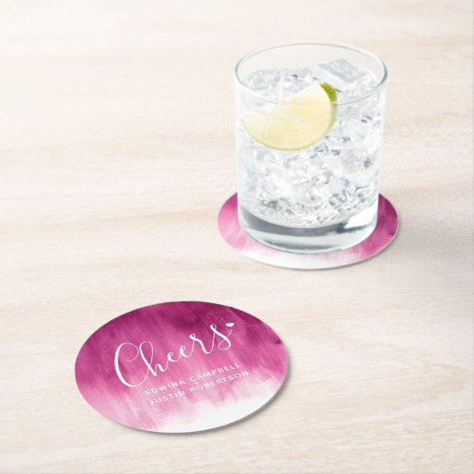 応援ピンク赤モダンアートウォッシュ紙コースター ラウンドペーパーコースター (インサイチュ)