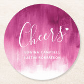 応援ピンク赤モダンアートウォッシュ紙コースター ラウンドペーパーコースター (正面)