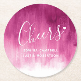 応援ピンク赤モダンアートウォッシュ紙コースター ラウンドペーパーコースター