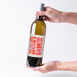 応援ファンキーおもしろいレッドピンクレトロ新年 ワインラベル