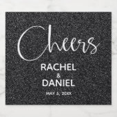 応援フェイクブラックグリッター結婚 スパークリングワインラベル (シングルラベル)