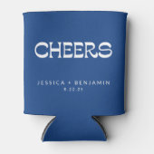 応援フランスのGroovy Blueタイポグラフィ名結婚 缶クーラー (正面)