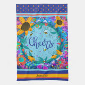 応援フローラおもしろいビーカラフルズ名パーソナライズされた前 キッチンタオル (縦)