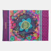 応援フローラカラフルおもしろいパーソナライズされた名 キッチンタオル (横)