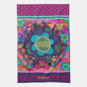 応援フローラカラフルおもしろいパーソナライズされた名 キッチンタオル (縦)