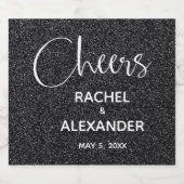 応援ブラックグリッター結婚のワきらめくインラベル スパークリングワインラベル (シングルラベル)