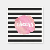 応援ブラックストライプ&ピンクウォーター色 スタンダードカクテルナプキン (正面)