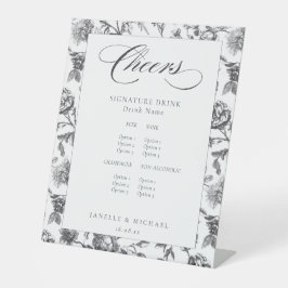 応援ブラック&ホワイトアンティークトイル結婚のバーメニュー 台座サイン