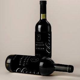 応援ブラック&ホワイトパーソナライズされたモノグラムクレスト ワインラベル