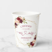 応援ブルゴーニュ赤フローラ金ゴールド幾何学模様結婚 紙コップ (裏面)