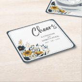 応援ブルーイエロー結婚フローラ スクエアペーパーコースター (アングル)