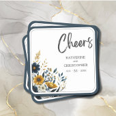 応援ブルーイエロー結婚フローラ スクエアペーパーコースター