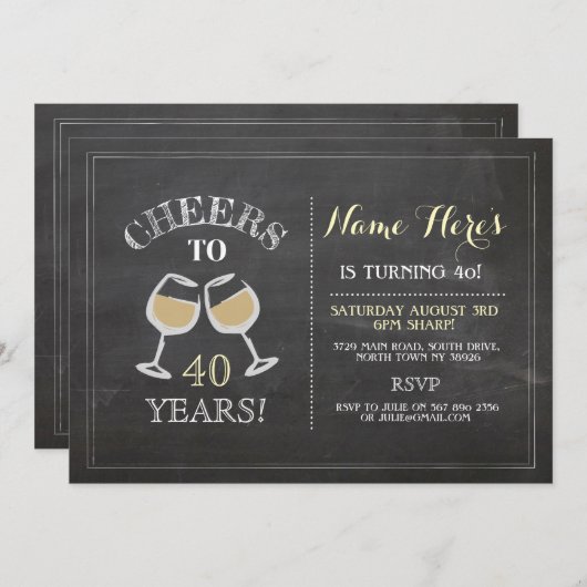 応援ホワイトワイン誕生日ドリンクチョーク招待状 招待状 (正面/裏面)