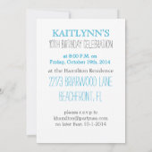 応援ポルカ点々のあるハートインティール(緑がかった色)ブルー 招待状 (裏面)