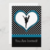 応援ポルカ点々のあるハートインティール(緑がかった色)ブルー 招待状 (正面/裏面)