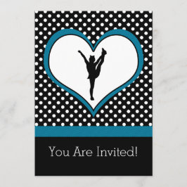 応援ポルカ点々のあるハートインティール（緑がかった色）ブルー 招待状