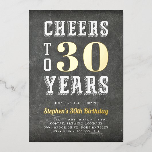 応援マイルストーン誕生日パーティー 箔招待状 (正面)