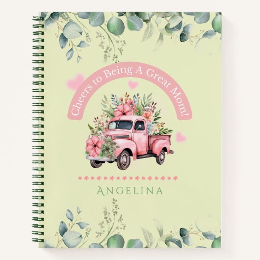 応援ママヴィンテージグリーンフローラトラックコケット ノートブック (正面)