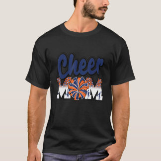 応援ママ海軍オレンジレオパード文字応援ポンポー Tシャツ
