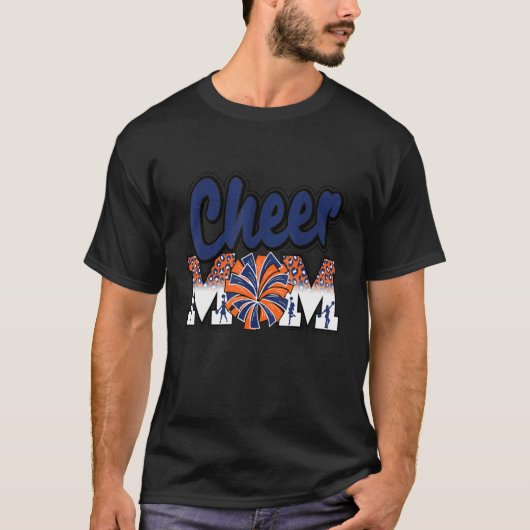 応援ママ海軍オレンジレオパード文字応援ポンポー Tシャツ (正面)
