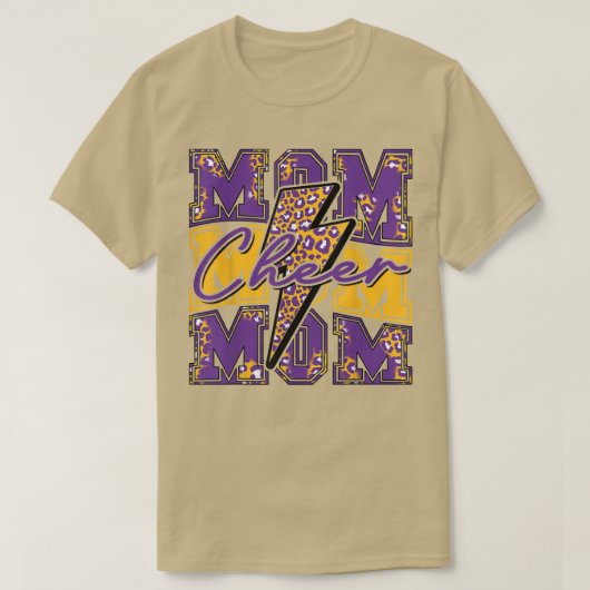 応援ママ稲妻ボルト応援レオパードパープル金ゴールド Tシャツ (デザイン正面)