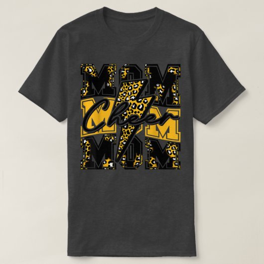 応援ママ稲妻ボルト応援レオパードブラック金ゴールド Tシャツ (デザイン正面)