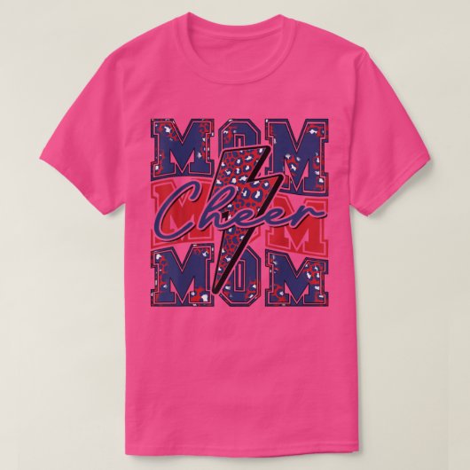 応援ママ稲妻ボルト応援レオパード海軍レッド Tシャツ (デザイン正面)