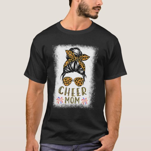 応援ママLeopard Messy Bunチアリーダー漂白M Tシャツ (正面)
