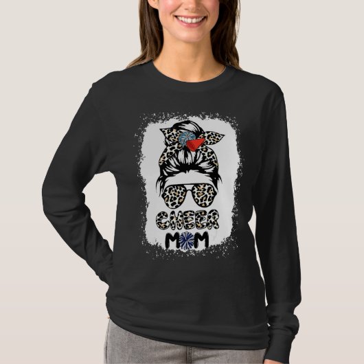 応援ママLeopard Messy Bunチアリーダー漂白M Tシャツ (正面)