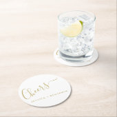 応援ミニマリストホワイトと金ゴールドカスタムウェディング ラウンドペーパーコースター (インサイチュ)