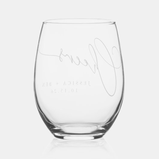 応援ミニマル白黒スクリプトカスタムウェディング ステムなしワイングラス (裏面)