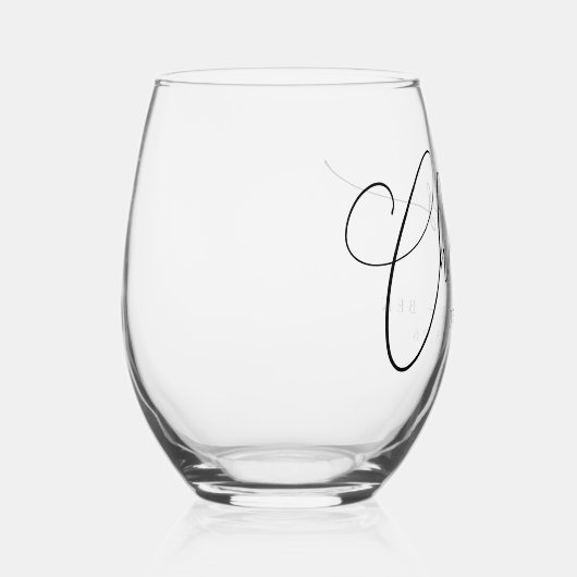 応援ミニマル白黒スクリプトカスタムウェディング ステムなしワイングラス (右)