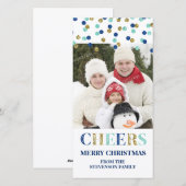 応援メリークリスマス金ゴールドブルー紙吹雪写真 シーズンカード (正面/裏面)